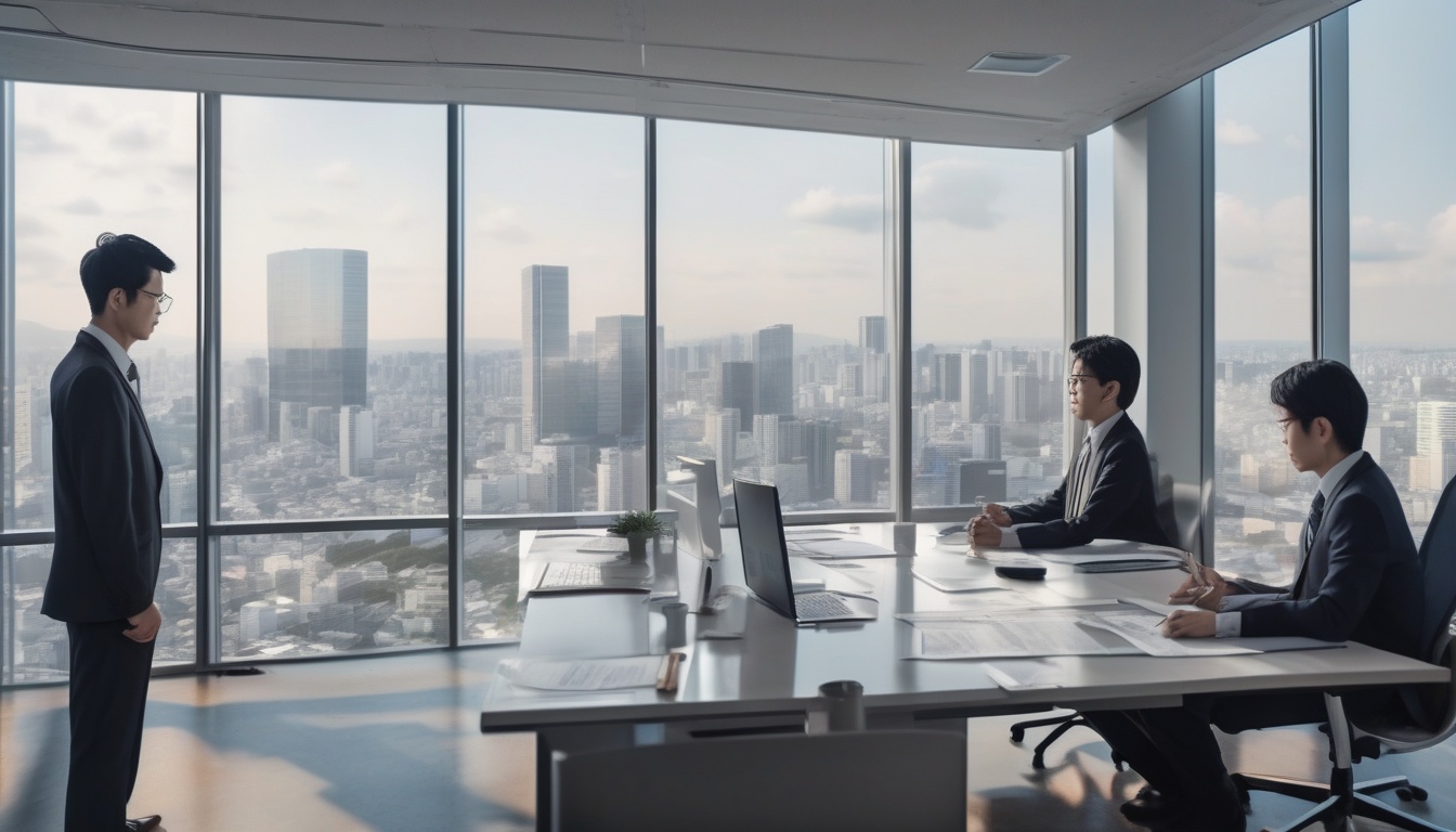 市場データを確認する日本のビジネスパーソン