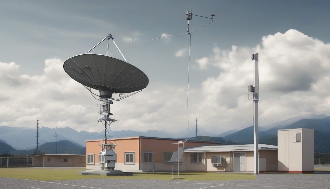 避難所に設置された衛星通信アンテナ